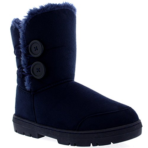 Womens Twin Button Fully Fur Lined Waterproof Winter Snow Boots ,9 B(M) US,Navy