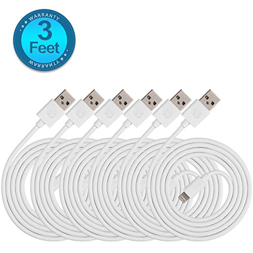 Fene 3 Feet Lightning to USB Cable for iPhone iPad and iPod White（6 Pack )