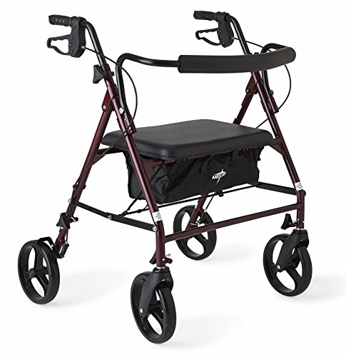 Medline Large Steel Bariatric Rollator Walker with Adjustable Handles, Padded Seat & Backrest, Burgundy, 500 lb. Weight Capacity, Foldable, Under Seat Storage, 8' Wheels, For Seniors & Adults