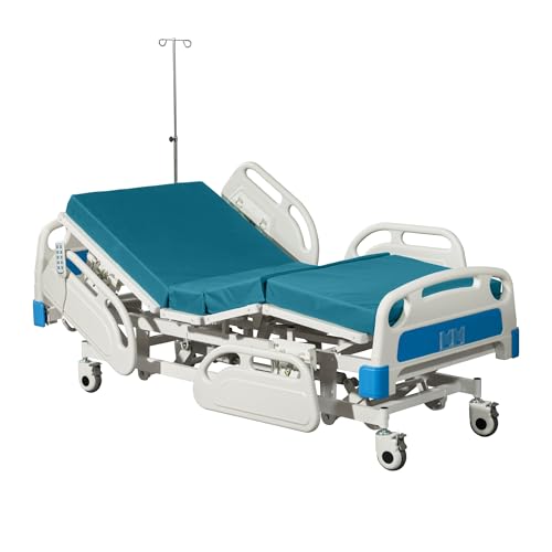 Real Relax Premium 5 Function Full Electric Hospital Bed (with Mattress & IV Pole), Premium Medical Hospital Beds, with Locking Casters, Motor.