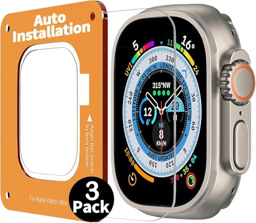 Smiling 3 Pack Screen Protector Compatible with Apple Watch Ultra 3 (2025)/ Ultra 2 /Ultra 49mm and Auto-alignment Installation Frame, Anti-Scratch Tempered Glass Screen Protector, Bubble Free, Touch Sensitive