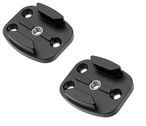 (2 Packs) Fotasy Black Aluminum Tripod Buckle Mount Adapter with 1/4' Screw Holes for GoPro HD Hero Hero2, Hero3, Hero3+, Hero4, Heor5, Hero6 & Hero7 with Quick-Release Clips