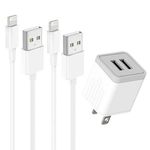 Dual Port 2.4A Wall Charger Plug with 2-Packs 5-Feet Cable Charge Sync Compatible with iPhone 14/14 Pro Max/13/12/11/X/8/8 Plus/7/6/5 iPods iPads Airpods (White)