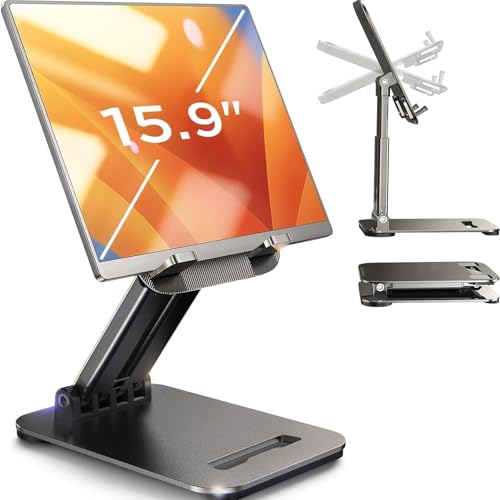 LISEN Tablet Stand for iPad Stand Holder Desk, Foldable Home Office Desk Accessories Travel for iPad Holder Dorm College Essentials Portable Monitor Fits Tabs Kindle iPhone 4-15.9' Black