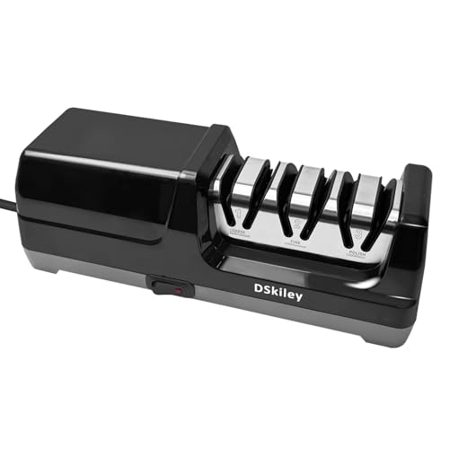 DSkiley Professional 3-stage Electric Knife Sharpener for Kitchen Knives, with 100% Diamond Abrasive 20° Precision Angle Guide, Quickly Sharpening, Repairing/Restoring/Polish Blades (Black)