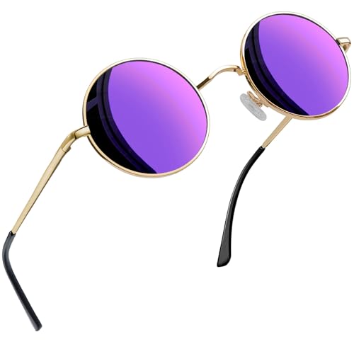 Joopin Purple Round Sunglasses for Women Men Retro Small Circle Sun Glasses Polarized UV Protection Trendy Teashade Circular Shades Costume