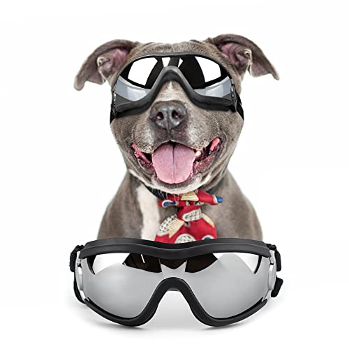 NAMSAN Dog Goggles Medium to Large Breed, Anti-UV Sunglasses for Dogs Large Breeds, Windproof Driving Dog Eye Protection, Doggy Glasses with Elastic Straps, Adjustable, Black