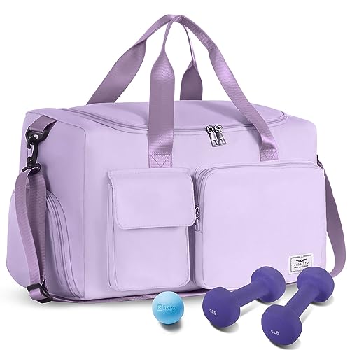 FIORETTO Women's Gym Duffle Bag with Shoes Compartment, 37L Capacity, Ideal for Travel, Gym, Sports, Duffel, Weekender, Lavender