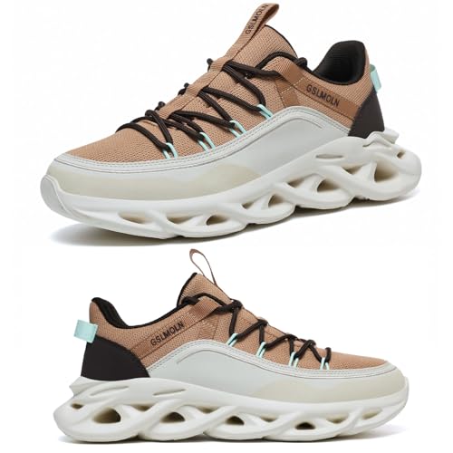 GSLMOLN Lightweight Walking Shoes for Men Breathable Athletic Sneakers for Workout Gym & Daily Running Comfortable Cushioned Midsole with Non-Slip Design Khaki