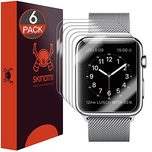 Skinomi TechSkin [6-Pack] Clear Screen Protector for Apple Watch 38mm (Series 1/Series 2) (Updated Version) [Full Coverage] Anti-Bubble HD TPU Film