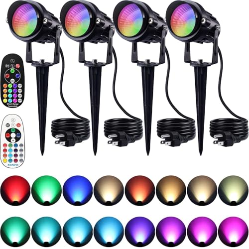 SUNVIE Halloween Outdoor Spotlight 12W RGBW Color Changing Landscape Lights with Remote Control 120V RGB Landscape Lighting Waterproof Spot Lights Outdoor for Yard Garden Patio Lawn Decorative, 4 Pack
