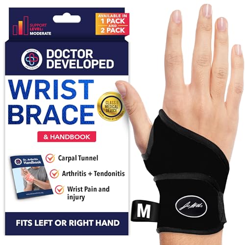Doctor Developed Wrist Brace, Wrist Wraps for Carpal Tunnel Arthritis, Tendonitis, Hand Support, Ideal for Fitness, Weightlifting - Handbook Included (Wrist Brace 1 Pack)