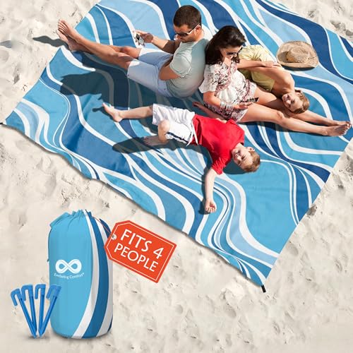 Everlasting Comfort Large Beach Blanket Waterproof & Sandproof - 80' x 80'/6.7ft x 6.7ft - Lightweight Beach Mat, Picnic Mat, Outdoor Blanket - Ideal for Festivals, Camping - Blue