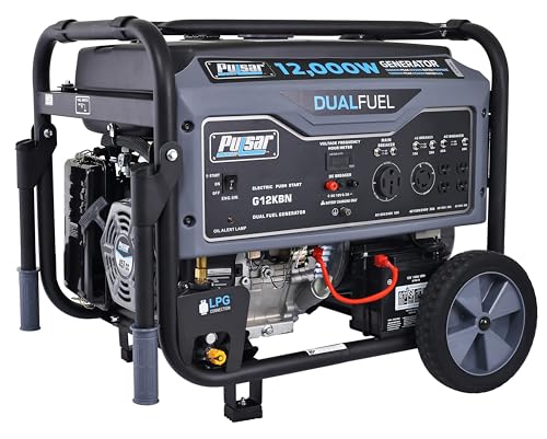 Pulsar G12KBN Heavy Duty Portable Dual Fuel Generator - 9500 Rated Watts & 12000 Peak Watts - Gas & LPG - Electric Start - Transfer Switch & RV Ready - CARB Compliant