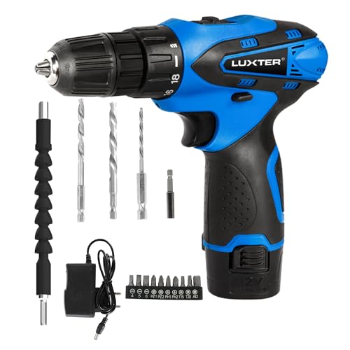 LUXTER Cordless Drill Set 12V Electric Power Drill with Battery and Charger 3/8-inch Keyless Chuck Portable Mini Drills 18+1 Torque Setting with LED Hand Electric Drills Set for Men Women
