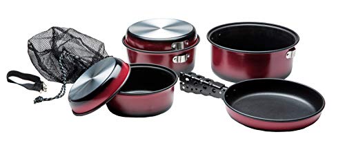 Texsport Kangaroo 7 pc Camping Cookware Outdoor Cook Set with Storage Bag, red (13446)