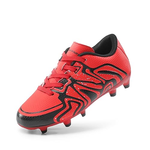DREAM PAIRS Boys Girls Soccer Cleats Youth Firm Groud Baseball Cleats Sport Athletic Outdoor Trainning Football Shoes for Little/Big Kid,Size 13 Little Kid,Red/Black/Silver,160472-K