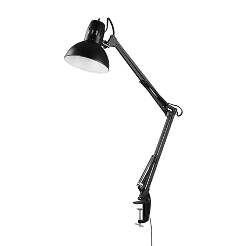 Globe Electric 56963 31.5' Multi-Joint Desk Lamp with Metal Clamp, Black, On/Off Rotary Switch on Shade, Partially Adjustable Swing Arm, Home Essentials, Reading Light, Office Décor