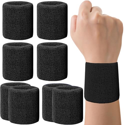 IMAGERIO 8 Pack Wrist Sweatbands Tennis Wrist Bands Absorbent Sweat Band for Men and Women, Breathable Cotton Sweatbands for Working Out, Football, Basketball, Running Athletic Sports -Black