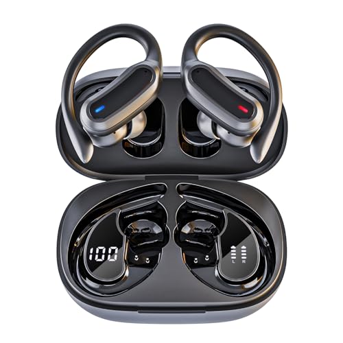 TRAUSI Wireless Earbuds, Bluetooth 5.4 Headphones, True Wireless Stereo Earphones with IPX7 Waterproof, Noise Cancelling Mic, Fast Charging and Comfort Fit Ear Buds for Sports/Workouts - Black