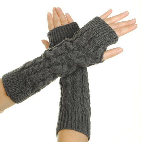 Aftermarket Women Lady Girl Knitted Crochet Long Soft gloves Winter Warmer Braided Arm Fingerless Gloves Stretchy Wamer Knitting Thumb Hole Gloves Mittens Winter Hand Warmer Great gif t for Xmas (Dark Grey)