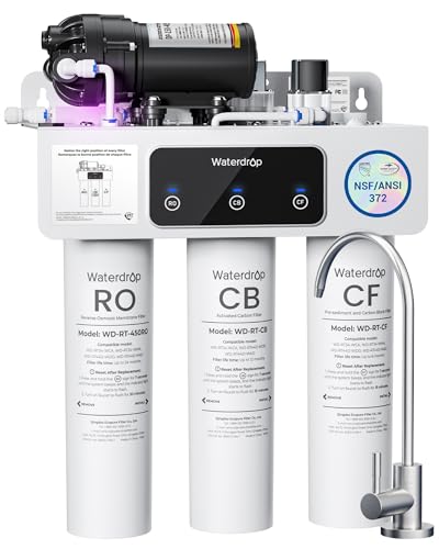 Waterdrop WD-T3-C Reverse Osmosis Water Filter, NSF/ANSI 372 Certified, 8-Stage Under Sink RO Water Filter, 450GPD Tankless Water Filtration System, 2:1 Pure to Drain, BPA Free, Plug-in Required