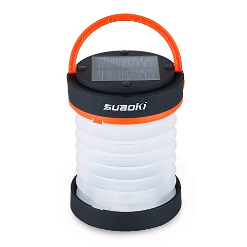 Suaoki Led Camping Lantern Flashlight Lights Built-in Rechargeable Battery Powered by Solar or USB Charger(Waterproof,Collapsible,3 Brightness Modes,Silicone Container,White)
