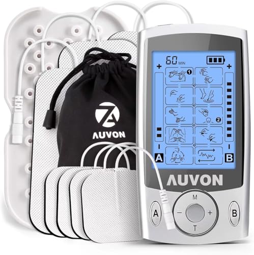 AUVON Dual Channel TENS Unit Muscle Stimulator Machine with 20 Modes, 2' and 2'x4' TENS Unit Electrode Pads