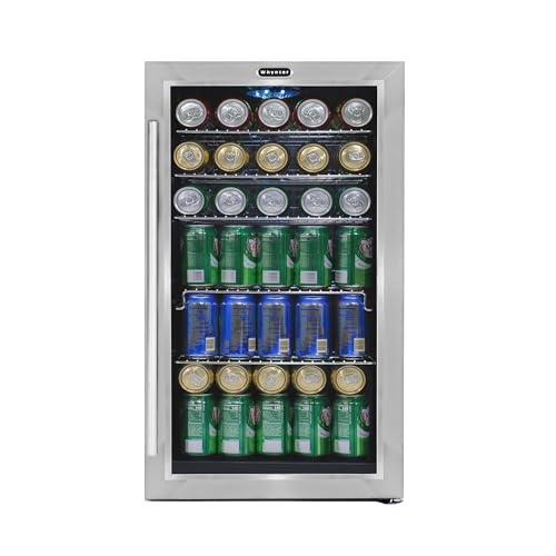 Whynter Beverage Refrigerator with Double-Layer Glass Door, 127-Can 3.1 Cu Ft Freestanding Drink Mini Fridge, BR-130SB, Stainless Steel
