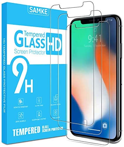 SAMKE [3 Pack] Compatible with Apple iPhone 10/X iPhone XS iPhone 11 Pro Screen Protector [5.8-inch] Tempered Glass,2.5D Edge Advanced HD Clarity Work Most Case (9H Hardness, 6X Stronger, Bubble Free)