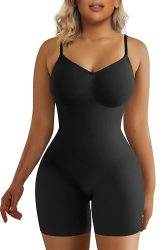 SHAPERX Women's Shapewear Bodysuit Tummy Control Body Shaper Seamless Sculpting Snatched Waist Body Suit,SZ5218-2-Black-L/XL(One piece)