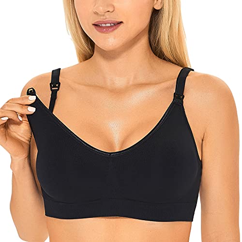 Gratlin Women's Seamless Maternity Nursing Sleep Bra Support Removable Padded Wireless Breastfeeding Bras Black Large - (38D, 38DD, 40B, 40C)