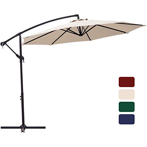 Patio Umbrella 10 ft Cantilever Offset Umbrella Outdoor Market Hanging Umbrellas Garden Umbrella & Crank with Cross Base, 8 Ribs (10 ft, Beige)