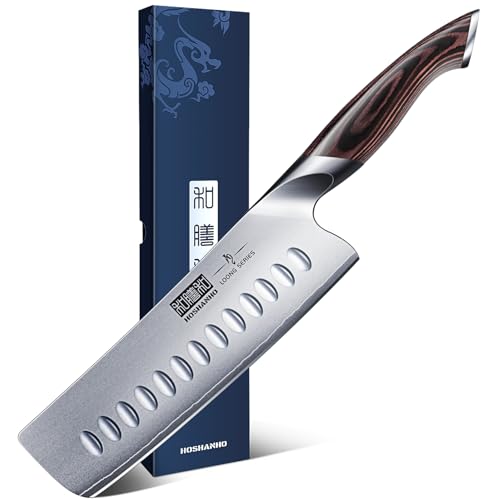 HOSHANHO 7 Inch Nakiri Knife, Japanese High Carbon Stainless Steel Chef Knife, Multipurpose Meat Vegetable Sharp Kitchen Knife with Ergonomic Pakkawood Handle