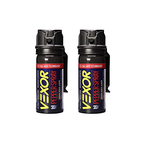 Vexor Police-Strength Pepper Spray 2-Pack with Belt Clip, 20ft Range, Flip Safety - for Self Defense