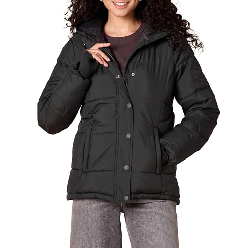 Amazon Essentials Women's Heavyweight Quilted Long-Sleeve Hooded Puffer Coat (Available in Plus Size), Black, Small