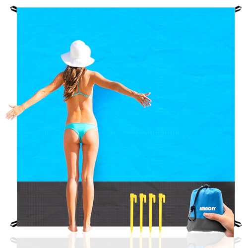 Beach Blanket Sandproof Waterproof, Beach Essentials Extra Large Beach Mat, 79' X 55' Oversized Durable Outdoor Picnic Mat Storage Bag for 1-4 Adults, Beach Accessories for Travel, Camping, Hiking