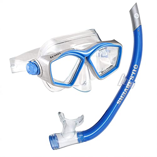 U.S. Divers Icon Mask & Airent Snorkel Combo. Easily Adjustable Snorkeling Combo for Adults, One Size Fits Most, Blue
