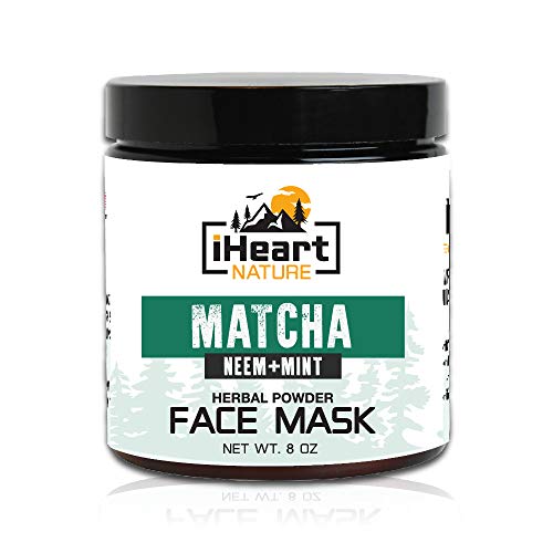 Green Tea Matcha Face Mask (DIY Powder with Organic Neem Mint) Reduces Wrinkles and Pores (Natural Anti-Aging Detoxifying Skin Lightening) Ayurvedic Cleansing Facial Mud