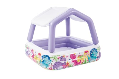 Intex 57470EP Sun Shade 5 Foot Square Inflatable Durable 10 Gauge Vinyl Kiddie Pool with Ocean Scene and Canopy for Ages 3 Years and Up, Multicolor