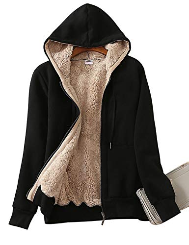 Yeokou Women's Casual Full Zip Up Sherpa Lined Hoodie Sweatshirt Jacket Coat (X-Large, Black001)