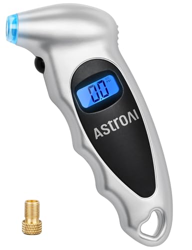 AstroAI Digital Tire Pressure Gauge 0-150PSI, Accurate in 0.1 Increments, Tire Pressure Gauge with Backlit LCD and Presta Valve Adaptor, 4 Units of Measurement for Car Truck Bicycle, Silver
