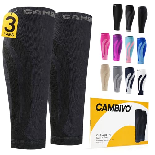 Cambivo 3 Pairs Calf Compression Sleeve for Women and Men,Leg Brace for Running, Cycling, Shin Splint Support for Working out(Black, Large-X-Large)