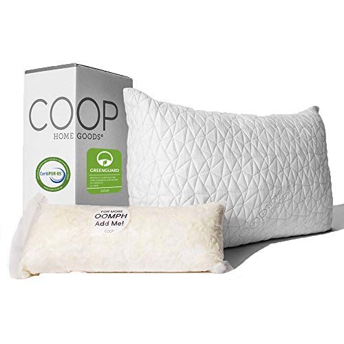 Coop Home Goods - Premium Adjustable Loft - Shredded Hypoallergenic Certipur Memory Foam Pillow with Washable Removable Cooling Bamboo derived Rayon Cover - Standard