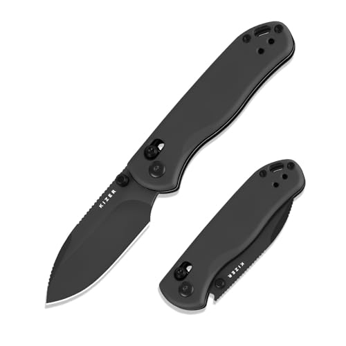 Kizer Drop Bear 2 Pocket Knife, 2.84' Nitro-V Drop Point Blade Folding Knife with Gray Aluminum Handle, Clutch Lock EDC Knives with Jimping on Spine for Men Women V3619.2KD2