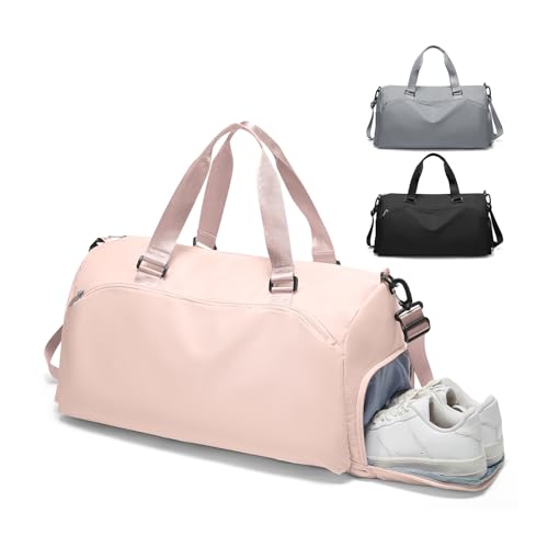 Gym Bag for Women with Shoe Compartment Lightweight Travel Duffle Bags Carry on Bag Overnight Weekender Duffel Bag with Wet Pocket Personal Item Travel Bag Tote Bag Workout Dance Bag Pink