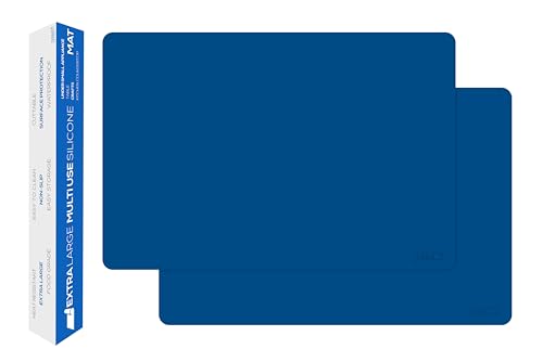 GASARÉ, Set of 2, Extra Large, Thick, Silicone Mats for Kitchen Counter, Heat Resistant Mats, Countertop Protector, Non-Slip, Easy to Clean, 25 x 17 Inches x 1.4mm, Blue