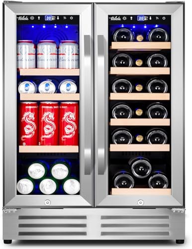 Velieta Wine and Beverage Refrigerator, 24 Inch Dual Zone Fridge with Glass Door, Built-In Cooler with Powerful and Quite Cool System/18 Bottles and 88 Cans Capacity Bverage Cooler