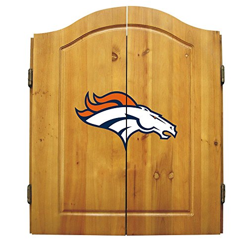 Imperial Official NFL Dart Boards for Adults with Cabinet, 6 Steel Tip Darts, Chalkboard Scorers, Denver Broncos - Professional Bristle Dartboard Set - Premium Game Room Accessories and Decor
