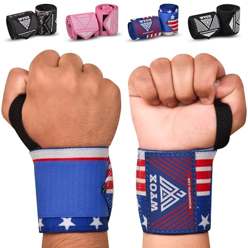 WYOX Weightlifting Wrist Wraps 12' Professional Quality Wrist Support with Heavy Duty Thumb Loop Best Wrap for Powerlifting Competition Strength Training Bodybuilding Gym Workout Bands for Stability